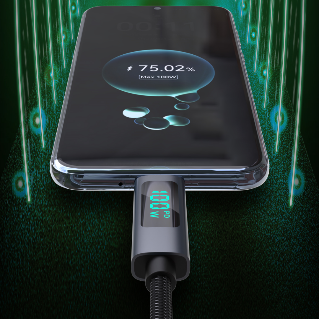 100W/66W Super Fast Charging Type-C Braided Cable with Voltage Digital Display - Dudao India